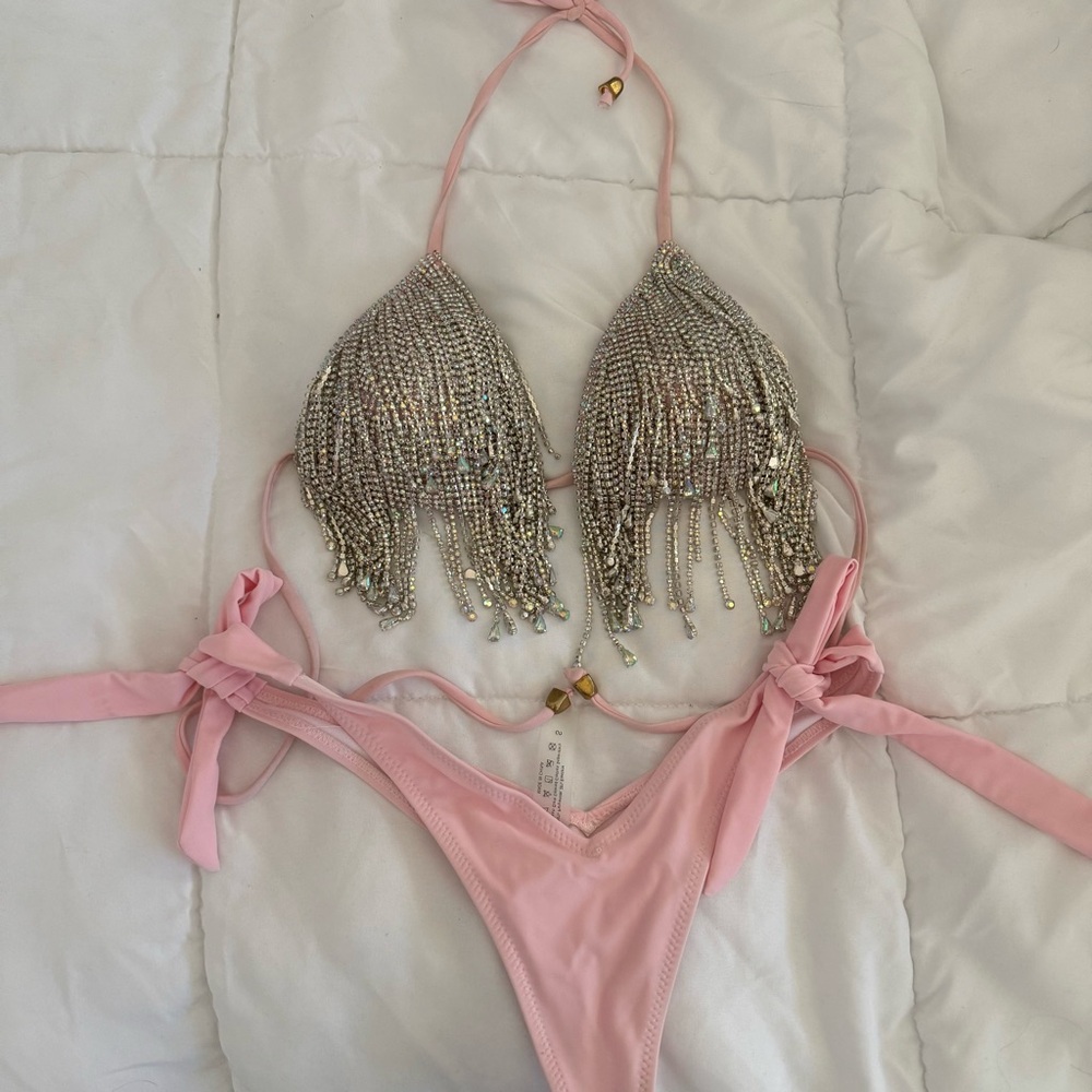 Rave wonderland rhinestone fringe bikini